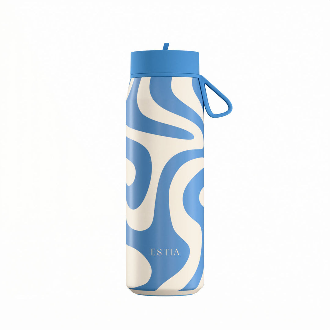Estia Μπουκάλι Θερμός με Καλαμάκι Pulse 500ml Λευκό-Μπλε Save the Aegean Ocean Waves