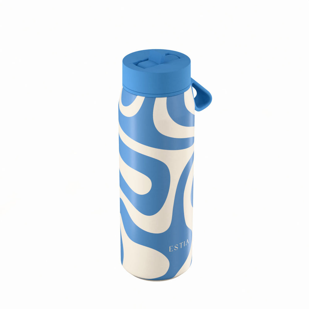 Estia Μπουκάλι Θερμός με Καλαμάκι Pulse 500ml Λευκό-Μπλε Save the Aegean Ocean Waves
