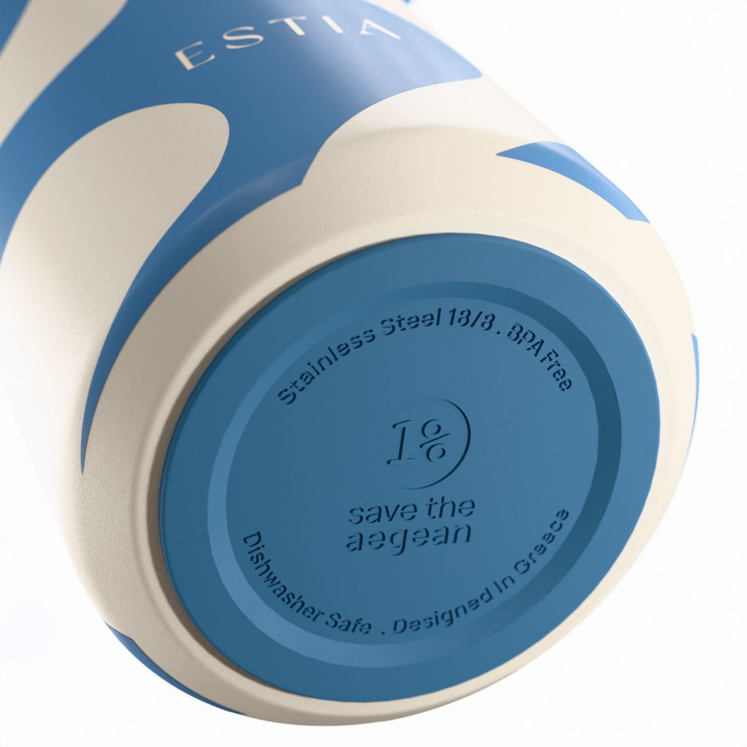 Estia Μπουκάλι Θερμός με Καλαμάκι Pulse 500ml Λευκό-Μπλε Save the Aegean Ocean Waves