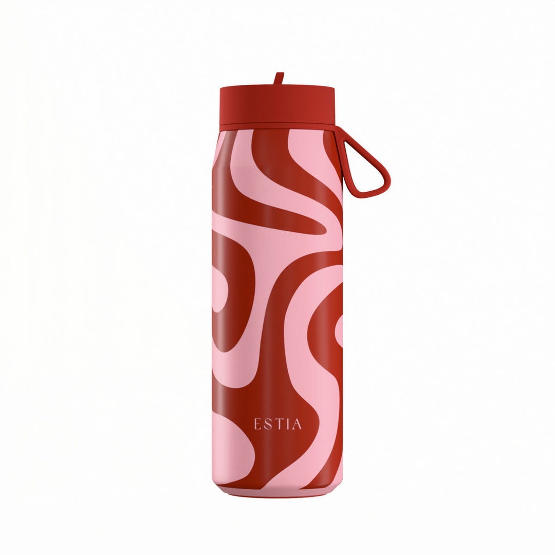 Estia Μπουκάλι Θερμός με Καλαμάκι Pulse 500ml Ροζ-Κόκκινο Save the Aegean Coral Waves