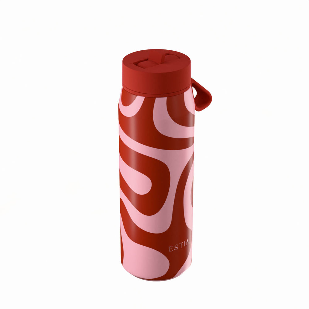 Estia Μπουκάλι Θερμός με Καλαμάκι Pulse 500ml Ροζ-Κόκκινο Save the Aegean Coral Waves