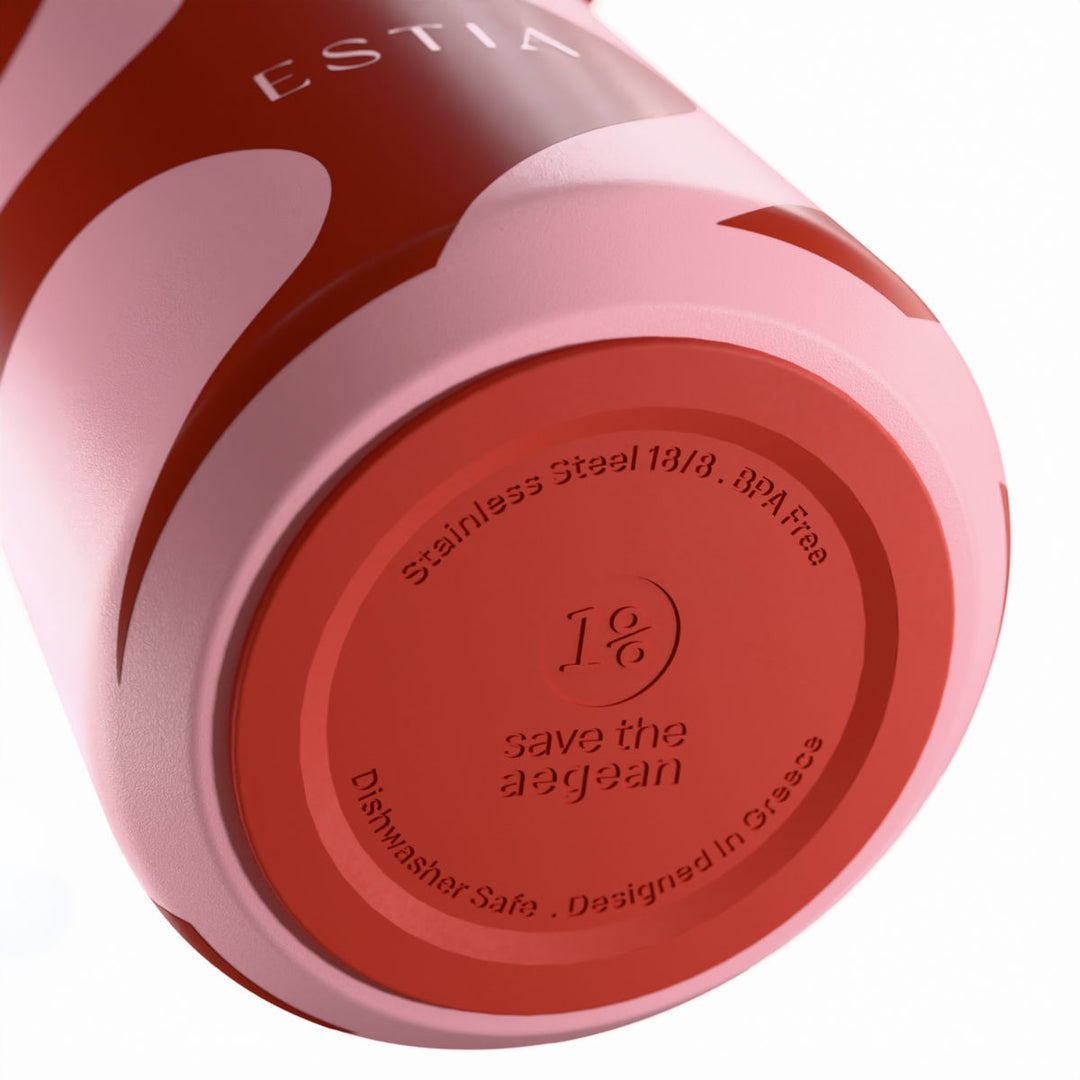 Estia Μπουκάλι Θερμός με Καλαμάκι Pulse 500ml Ροζ-Κόκκινο Save the Aegean Coral Waves