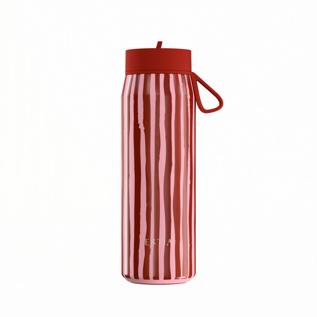 Estia Μπουκάλι Θερμός με Καλαμάκι Pulse 500ml με Ριγέ Σχέδιο Κόκκινο-Ροζ Save the Aegean Viva Stripe