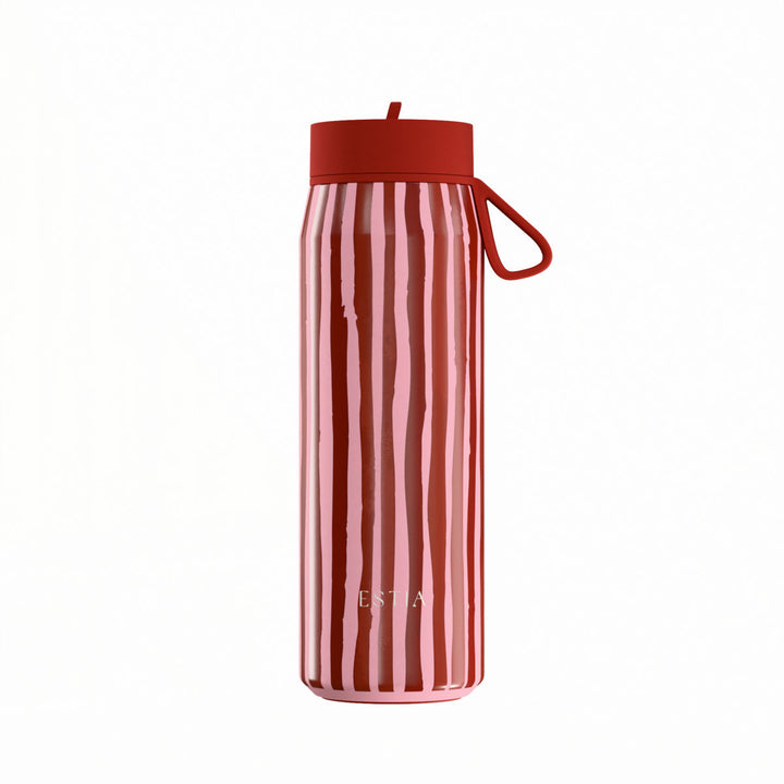 Estia Μπουκάλι Θερμός με Καλαμάκι Pulse 500ml με Ριγέ Σχέδιο Κόκκινο-Ροζ Save the Aegean Viva Stripe