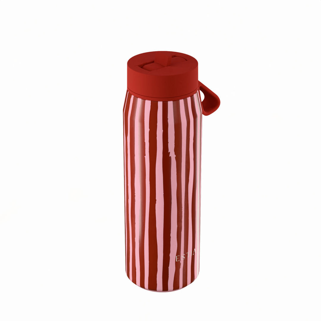 Estia Μπουκάλι Θερμός με Καλαμάκι Pulse 500ml με Ριγέ Σχέδιο Κόκκινο-Ροζ Save the Aegean Viva Stripe