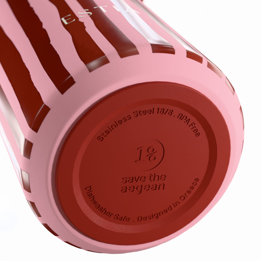 Estia Μπουκάλι Θερμός με Καλαμάκι Pulse 500ml με Ριγέ Σχέδιο Κόκκινο-Ροζ Save the Aegean Viva Stripe