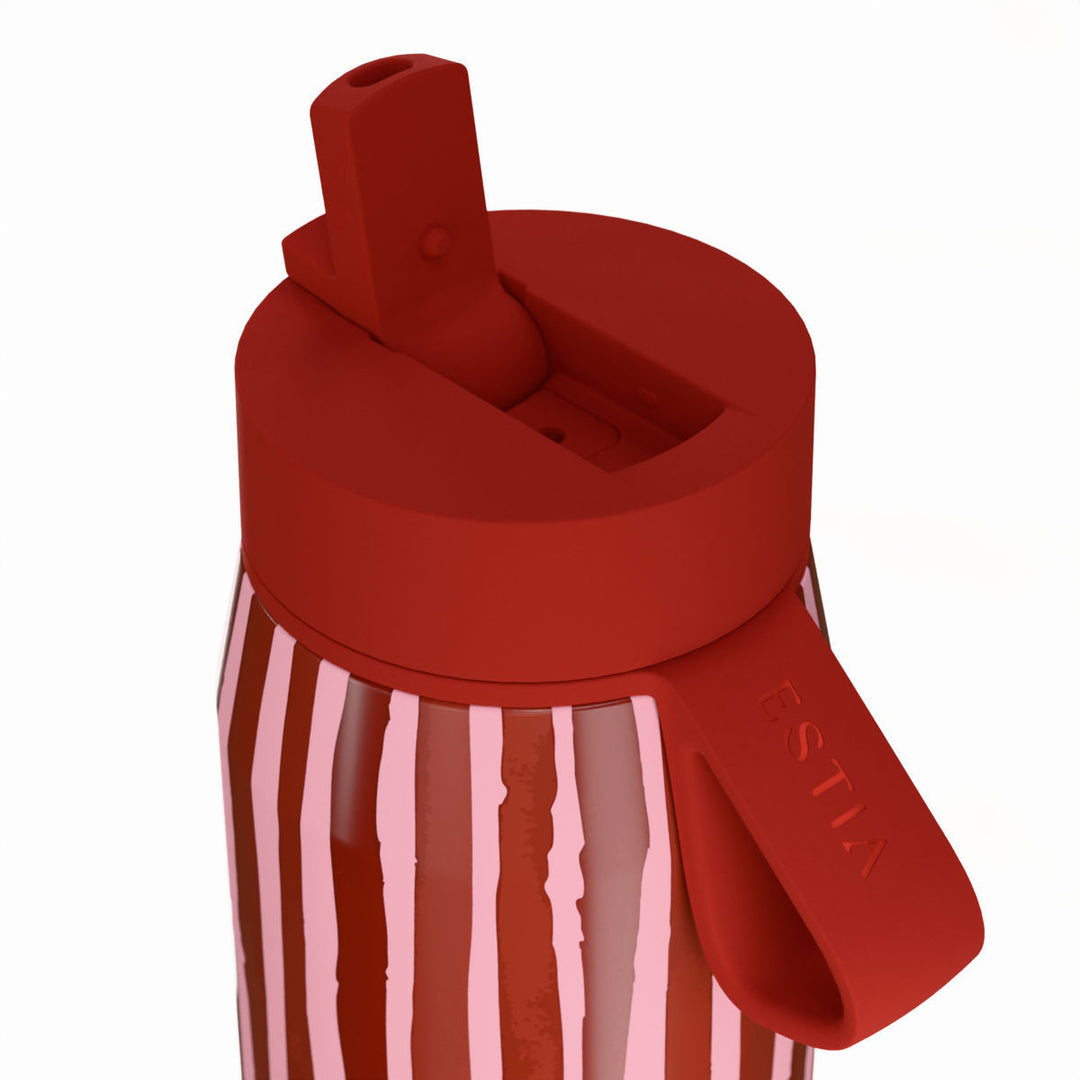 Estia Μπουκάλι Θερμός με Καλαμάκι Pulse 500ml με Ριγέ Σχέδιο Κόκκινο-Ροζ Save the Aegean Viva Stripe