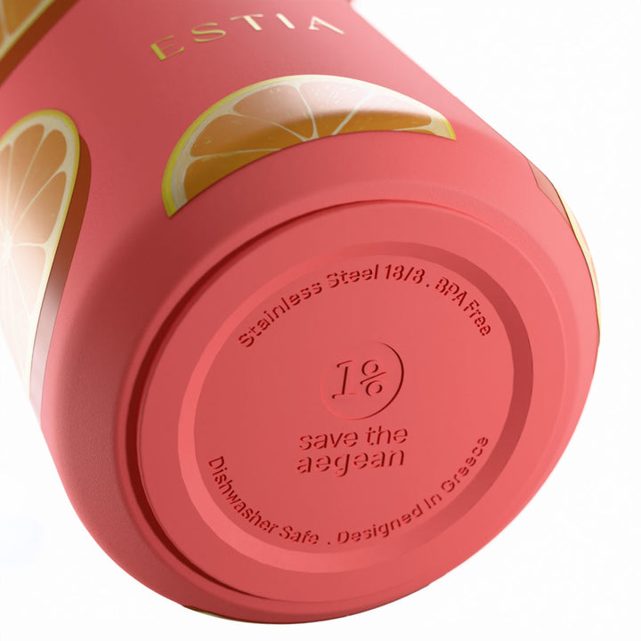 Estia Μπουκάλι Θερμός με Καλαμάκι Pulse 500ml Κοραλί Save the Aegean Orange Pop