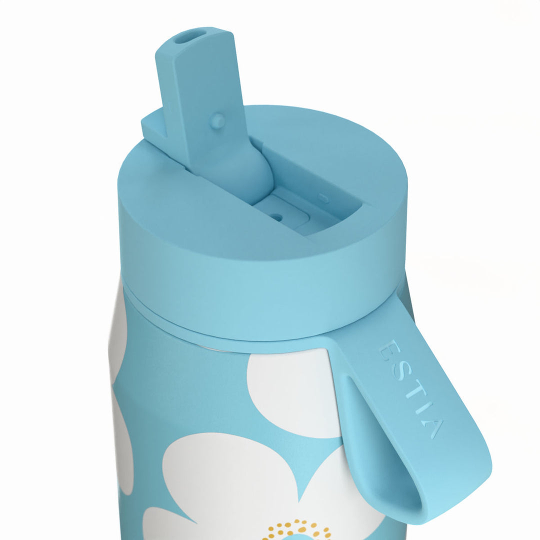 Estia Μπουκάλι Θερμός με Καλαμάκι Pulse 500ml Γαλάζιο με Σχέδιο Λευκές Μαργαρίτες Save the Aegean Blue Daisy