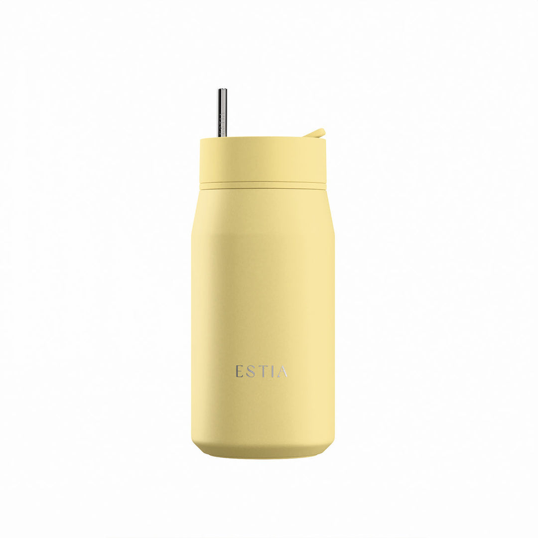 Estia Ποτήρι Θερμός με Ανοξείδωτο Καλαμάκι 360ml Παστέλ Κίτρινο Lens Save the Aegean Sunbeam