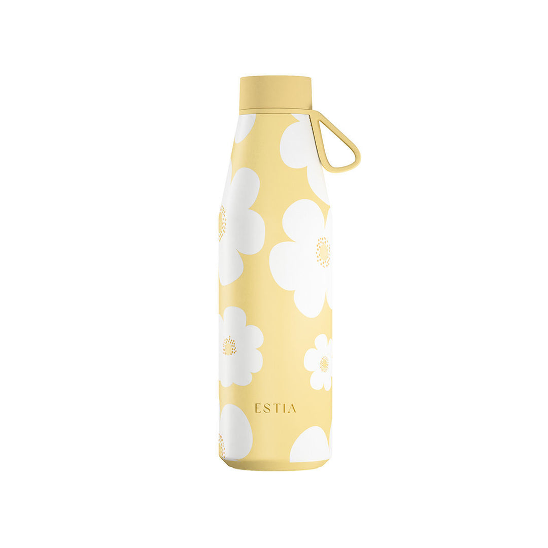 Estia Μπουκάλι Θερμός Flow 500ml Παστέλ Κίτρινο με Σχέδιο Λευκές Μαργαρίτες Save the Aegean Yellow Daisy