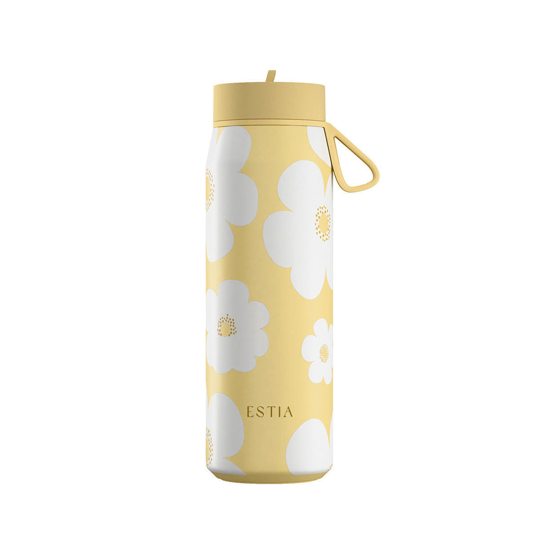 Estia Μπουκάλι Θερμός με Καλαμάκι Pulse 500ml Παστέλ Κίτρινο με Σχέδιο Λευκές Μαργαρίτες Save the Aegean Yellow Daisy