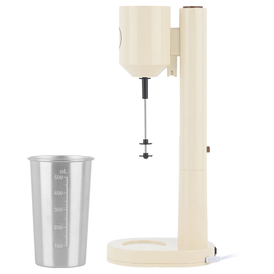 Φραπεδιέρα Estia Pure Cream 100W σε πλάγια όψη, με κρεμ βάση, ρυθμιζόμενο διπλό αναδευτήρα και ανοξείδωτο ποτήρι 500ml.