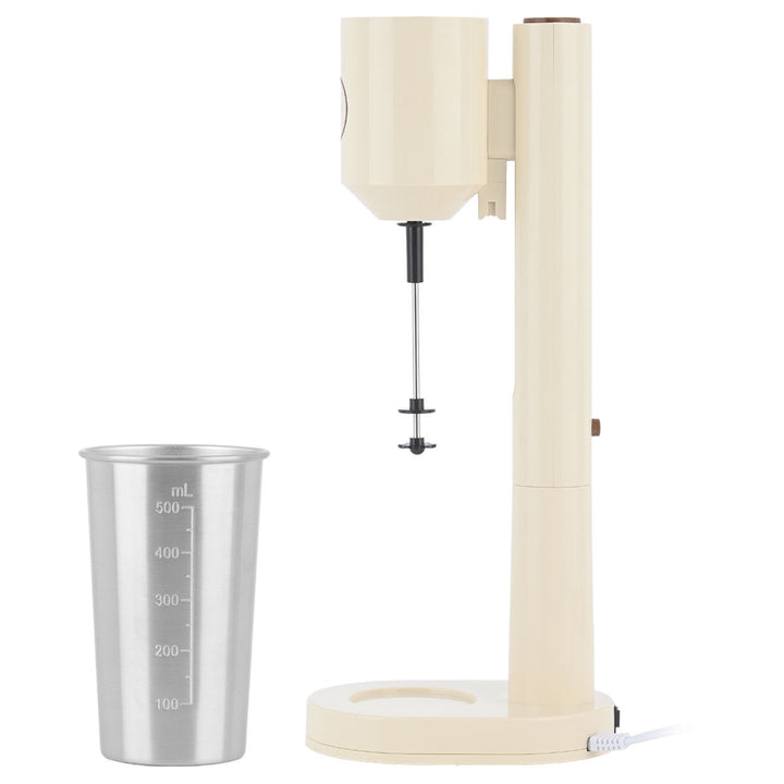 Φραπεδιέρα Estia Pure Cream 100W σε πλάγια όψη, με κρεμ βάση, ρυθμιζόμενο διπλό αναδευτήρα και ανοξείδωτο ποτήρι 500ml.
