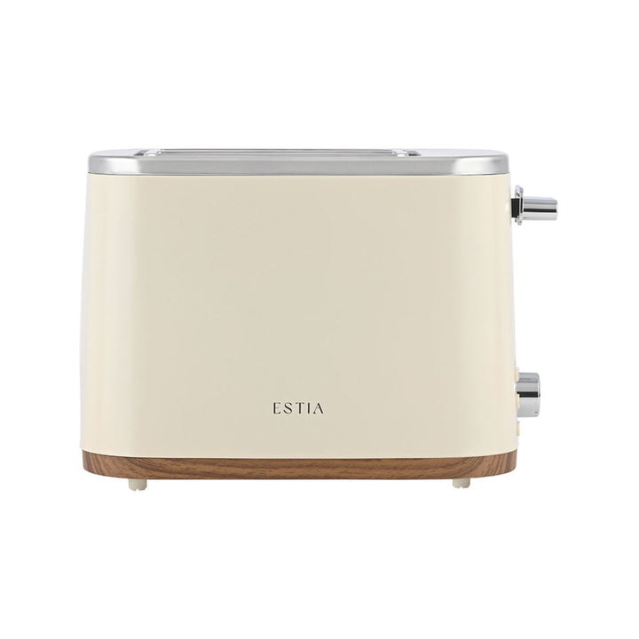 Φρυγανιέρα Pure Cream Estia σε κρεμ χρώμα με λεπτομέρεια όψης ξύλου, δύο θέσεις και μεταλλικά χειριστήρια.