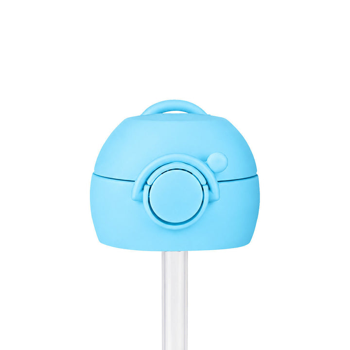 Ανταλλακτικό καπάκι με καλαμάκι Handy Bottle Estia Blue Fin, κλειστή όψη με λαβή μεταφοράς και κλιπ ασφαλείας.