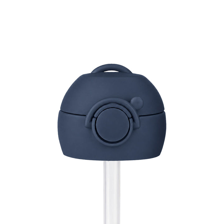 Ανταλλακτικό καπάκι με καλαμάκι Handy Bottle Estia Indigo, κλειστή όψη με λαβή μεταφοράς και κλιπ ασφαλείας.