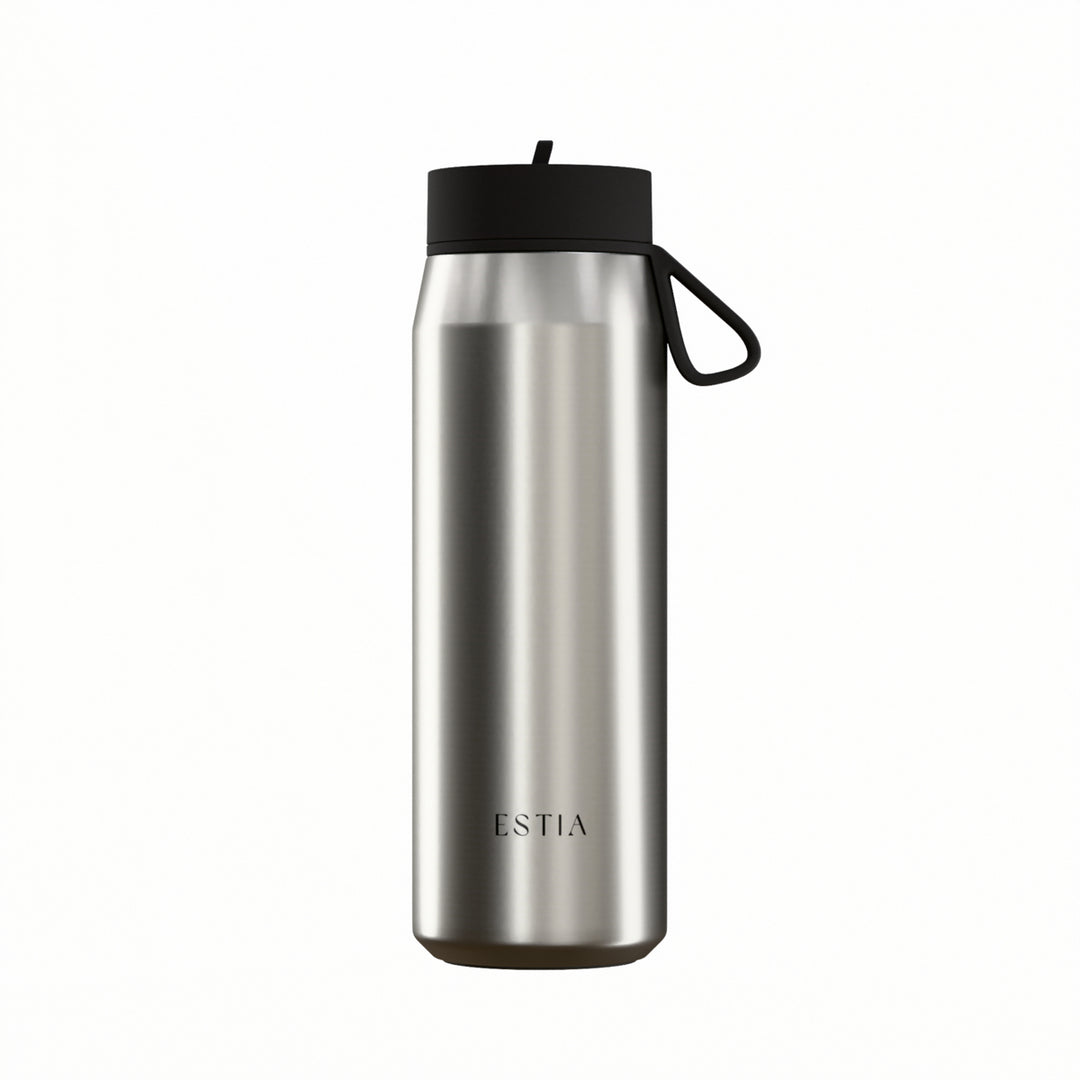 Estia Μπουκάλι Θερμός με Καλαμάκι Pulse 500ml Ασημί με Μαύρο Καπάκι Save the Aegean Brushed