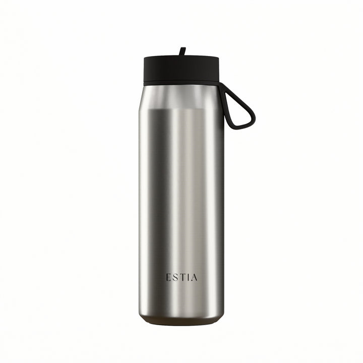Estia Μπουκάλι Θερμός με Καλαμάκι Pulse 500ml Ασημί με Μαύρο Καπάκι Save the Aegean Brushed
