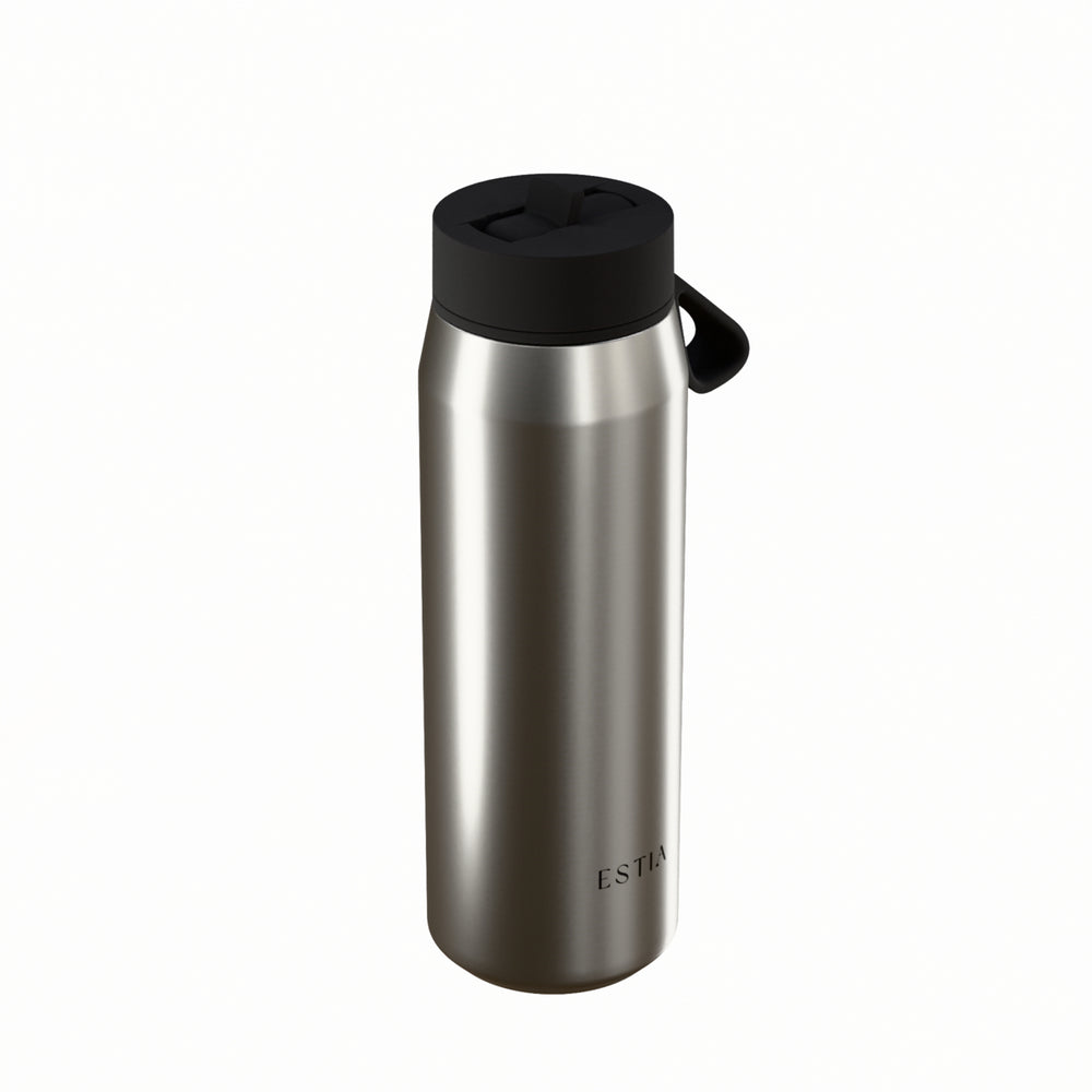 Estia Μπουκάλι Θερμός με Καλαμάκι Pulse 500ml Ασημί με Μαύρο Καπάκι Save the Aegean Brushed