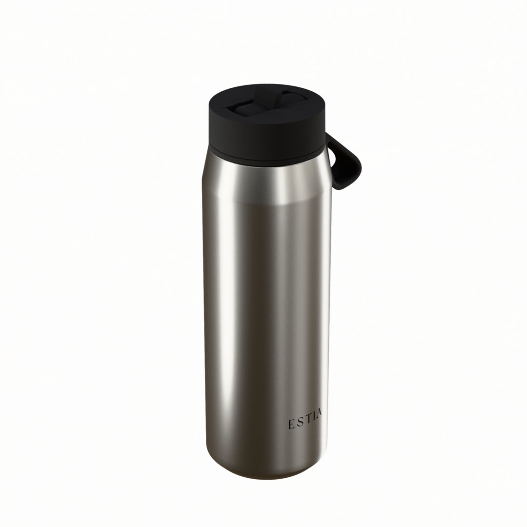 Estia Μπουκάλι Θερμός με Καλαμάκι Pulse 500ml Ασημί με Μαύρο Καπάκι Save the Aegean Brushed