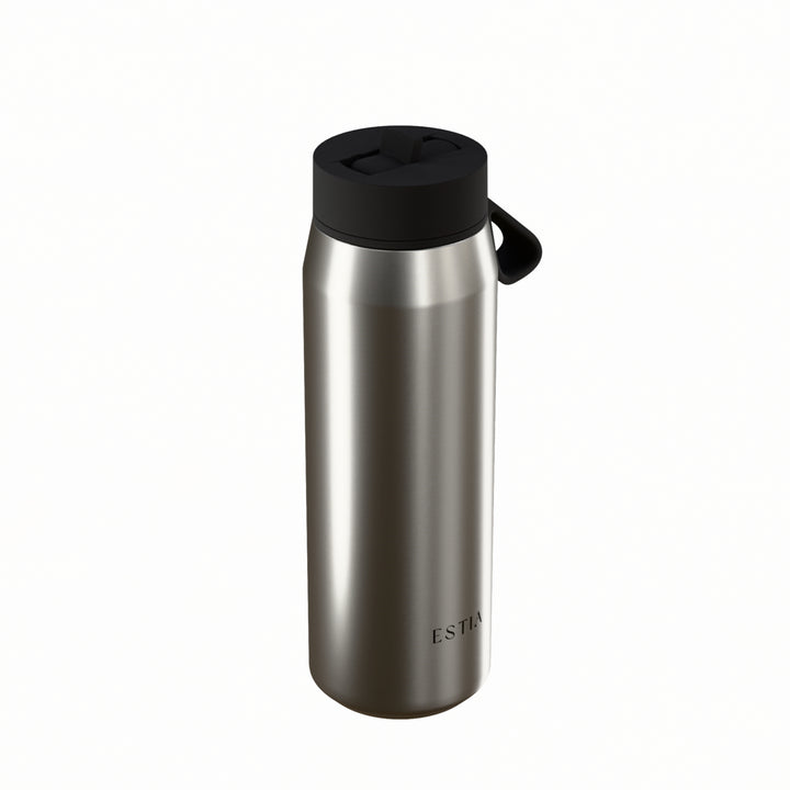 Estia Μπουκάλι Θερμός με Καλαμάκι Pulse 500ml Ασημί με Μαύρο Καπάκι Save the Aegean Brushed