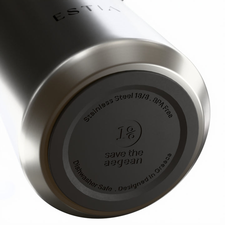 Estia Μπουκάλι Θερμός με Καλαμάκι Pulse 500ml Ασημί με Μαύρο Καπάκι Save the Aegean Brushed