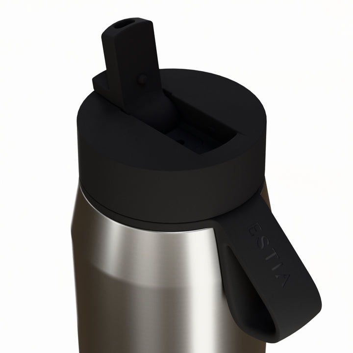Estia Μπουκάλι Θερμός με Καλαμάκι Pulse 500ml Ασημί με Μαύρο Καπάκι Save the Aegean Brushed