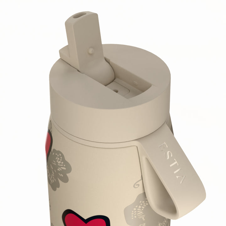Estia Μπουκάλι Θερμός με Καλαμάκι Pulse 500ml Μπεζ με Κόκκινες Καρδιές Save the Aegean Tender Lace