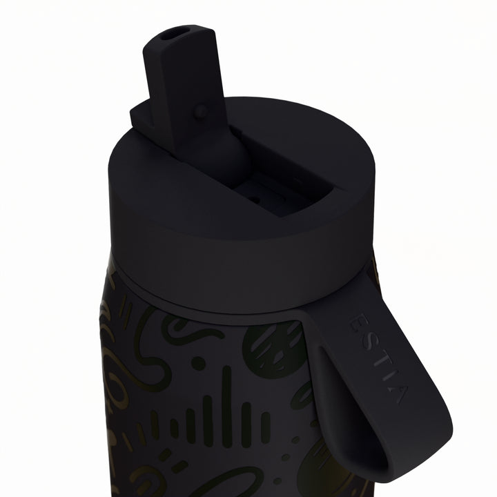 Estia Μπουκάλι Θερμός με Καλαμάκι Pulse 500ml Μαύρο με Ανάγλυφα Σχέδια Save the Aegean Noir Echo