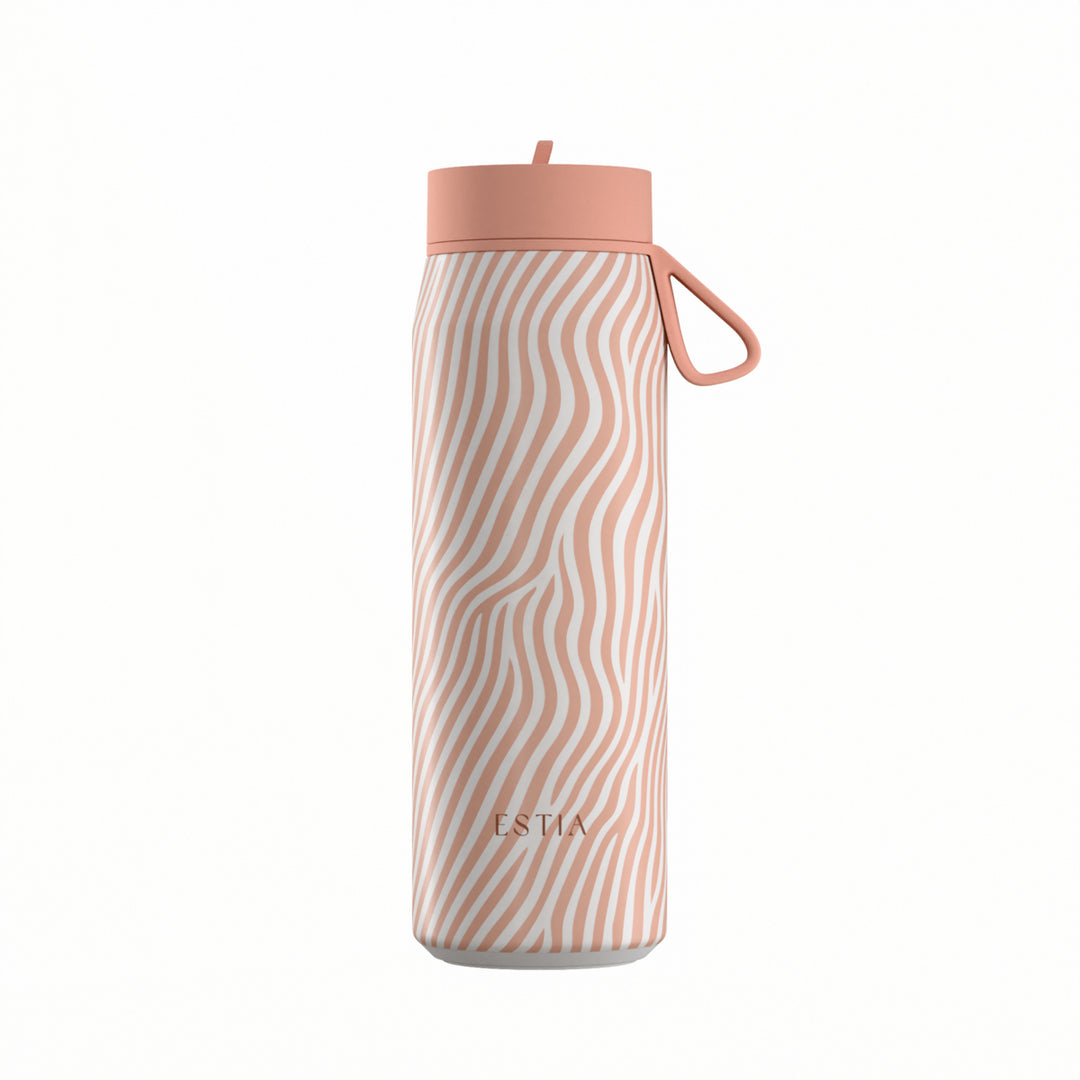 Estia Μπουκάλι Θερμός με Καλαμάκι Pulse 500ml με Ριγέ Σχέδιο Ροζ-Λευκό Save the Aegean Soft Ripple