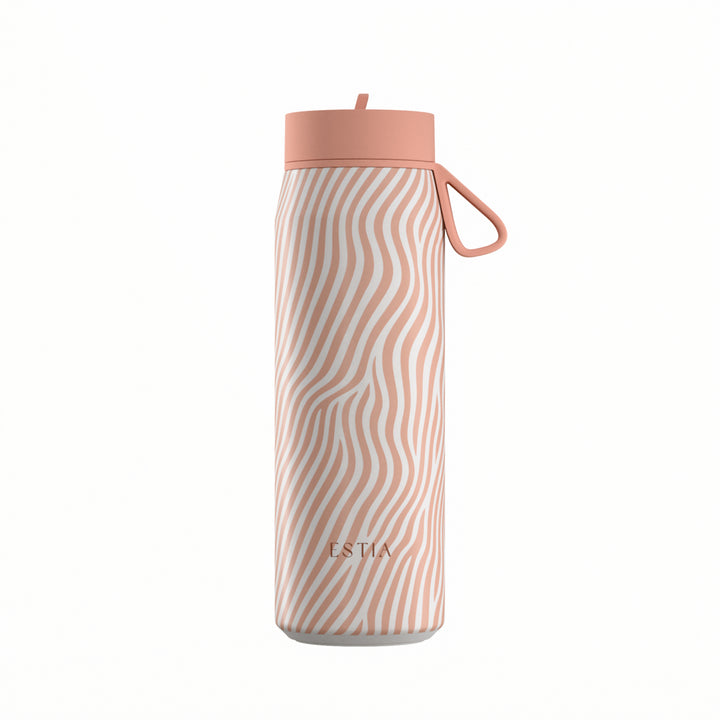 Estia Μπουκάλι Θερμός με Καλαμάκι Pulse 500ml με Ριγέ Σχέδιο Ροζ-Λευκό Save the Aegean Soft Ripple