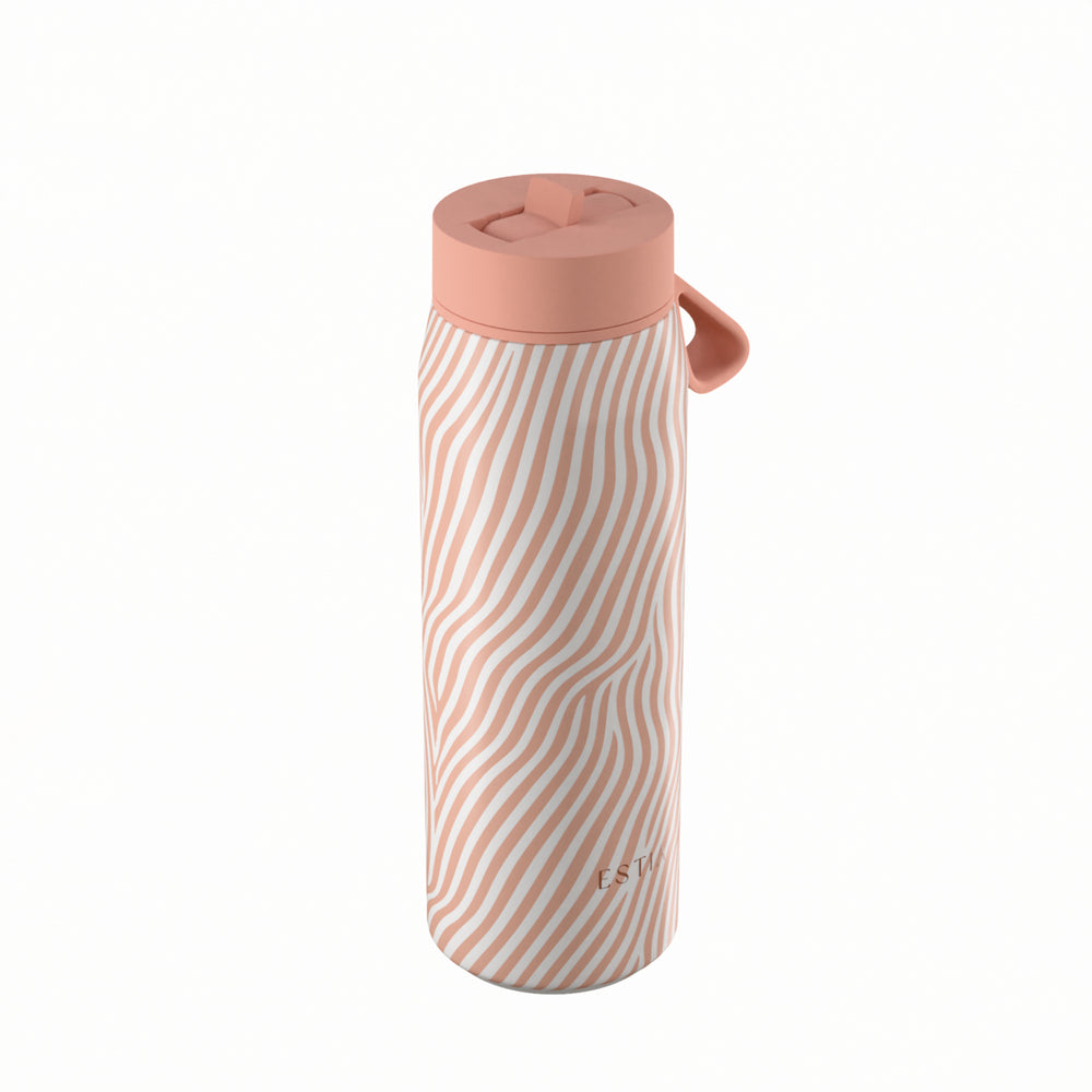 Estia Μπουκάλι Θερμός με Καλαμάκι Pulse 500ml με Ριγέ Σχέδιο Ροζ-Λευκό Save the Aegean Soft Ripple