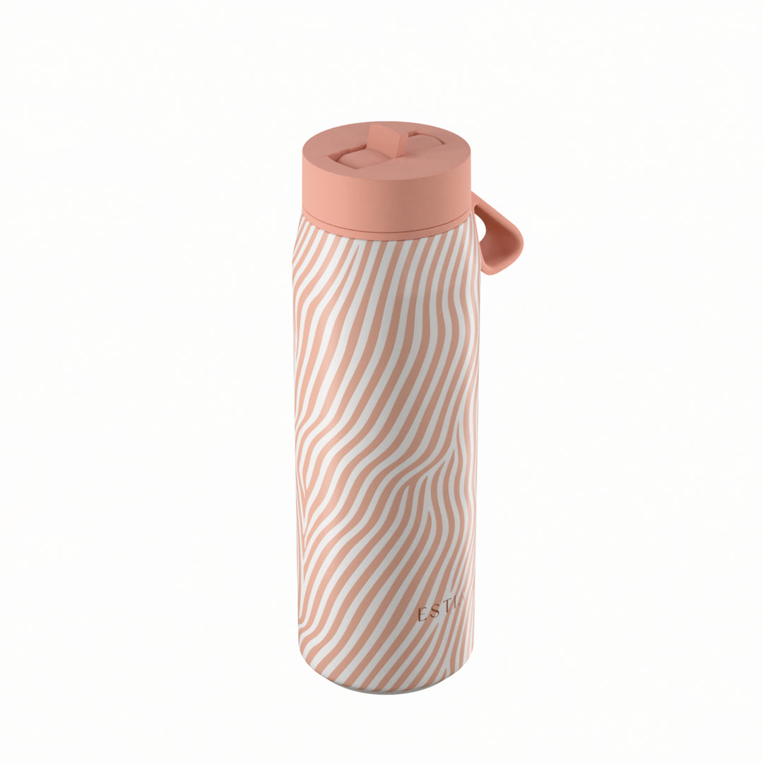 Estia Μπουκάλι Θερμός με Καλαμάκι Pulse 500ml με Ριγέ Σχέδιο Ροζ-Λευκό Save the Aegean Soft Ripple