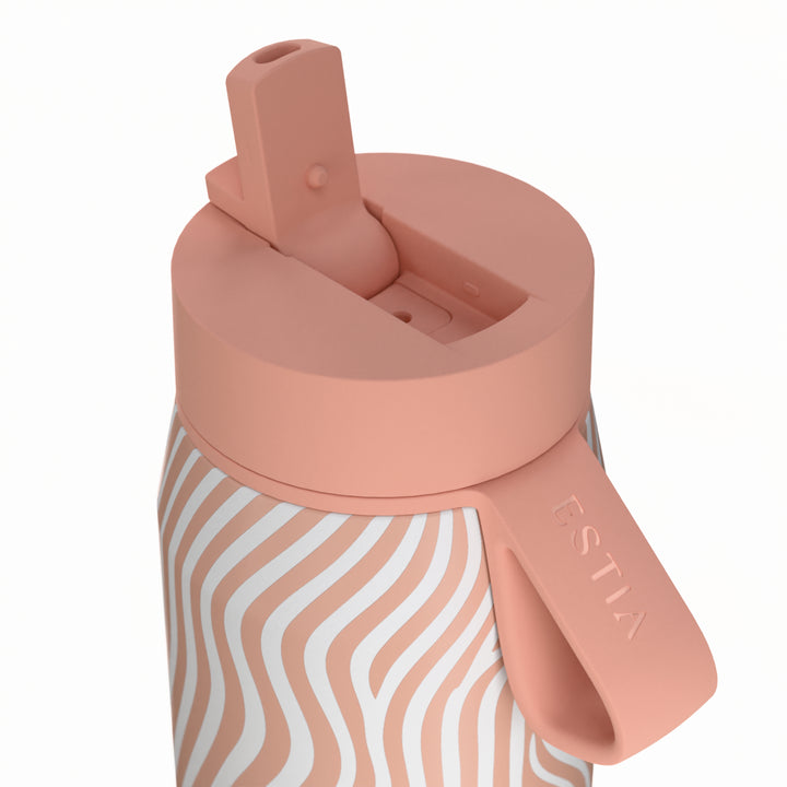Estia Μπουκάλι Θερμός με Καλαμάκι Pulse 500ml με Ριγέ Σχέδιο Ροζ-Λευκό Save the Aegean Soft Ripple