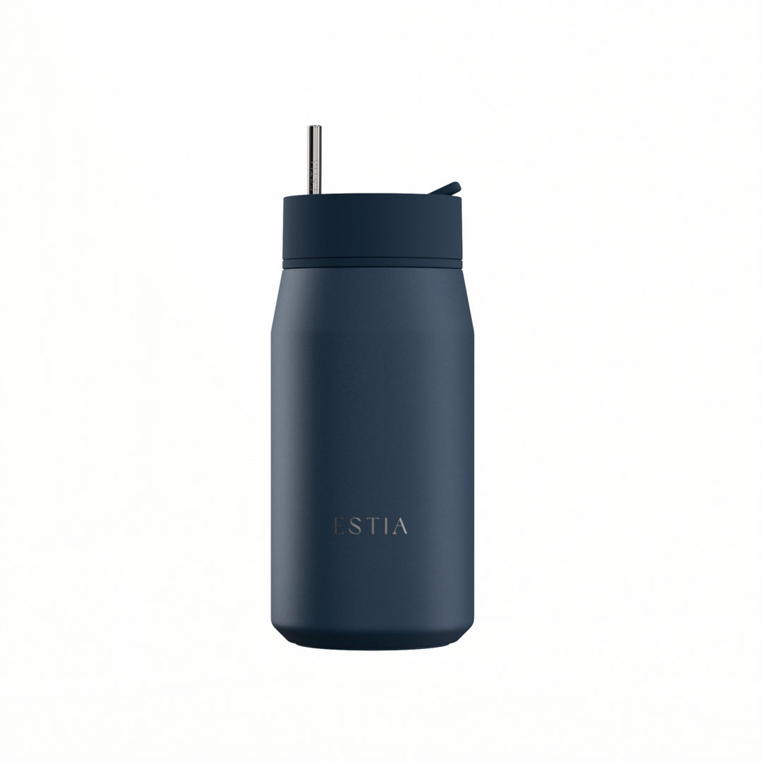 Estia Ποτήρι Θερμός με Ανοξείδωτο Καλαμάκι 360ml Μπλε Σκούρο Lens Save the Aegean Indigo