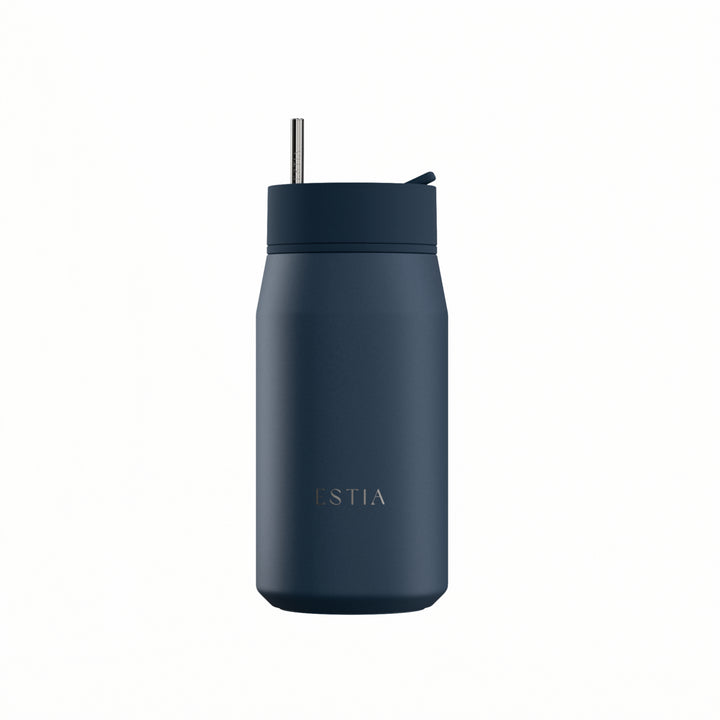 Estia Ποτήρι Θερμός με Ανοξείδωτο Καλαμάκι 360ml Μπλε Σκούρο Lens Save the Aegean Indigo