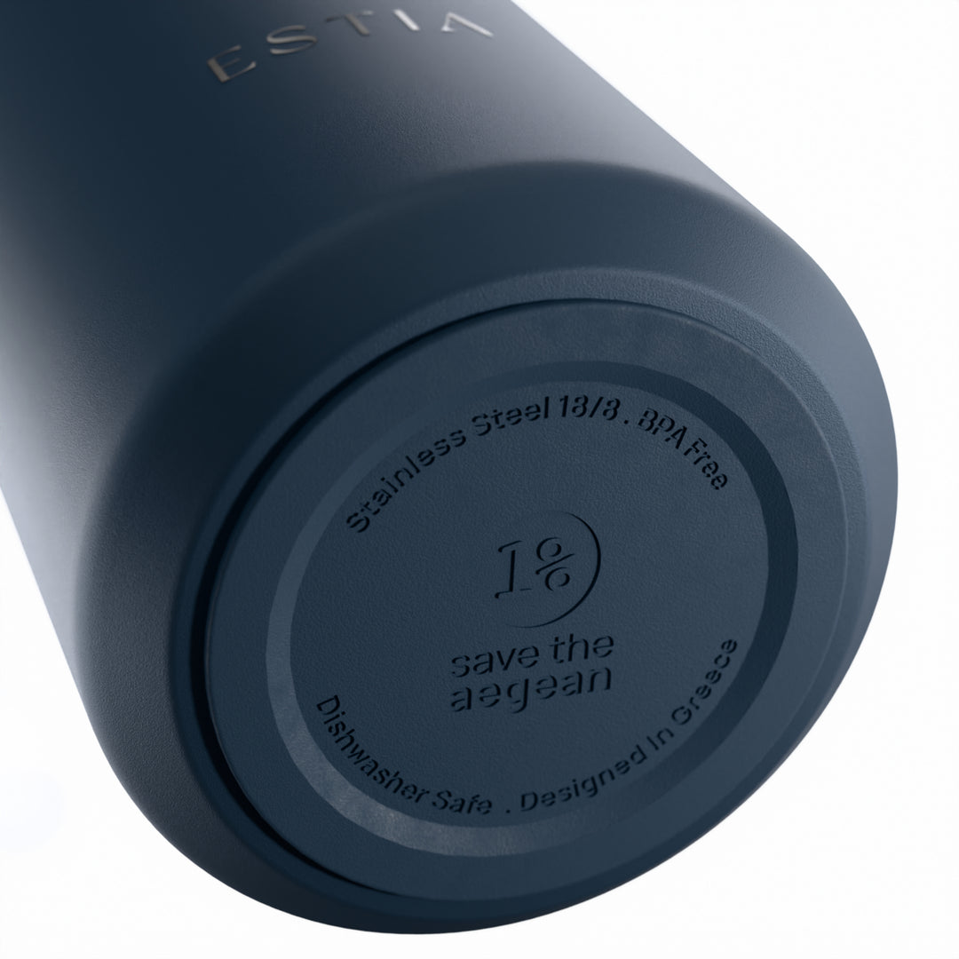Estia Ποτήρι Θερμός με Ανοξείδωτο Καλαμάκι 360ml Μπλε Σκούρο Lens Save the Aegean Indigo