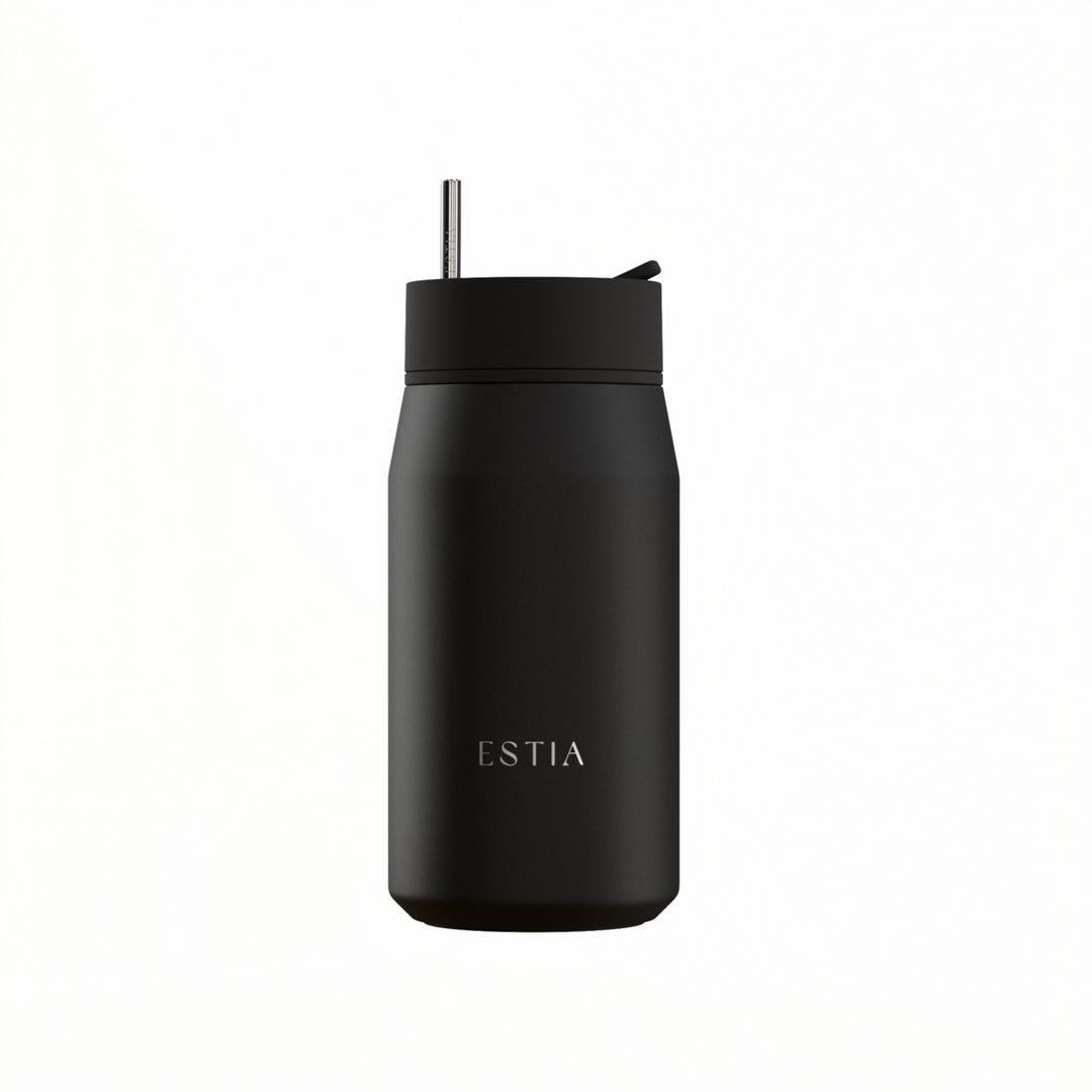 Estia Ποτήρι Θερμός με Ανοξείδωτο Καλαμάκι 360ml Μαύρο Lens Save the Aegean Void