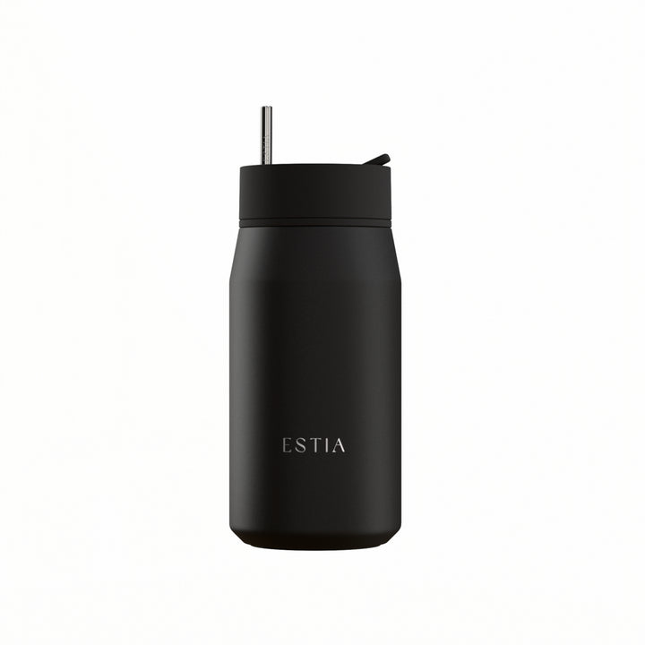 Estia Ποτήρι Θερμός με Ανοξείδωτο Καλαμάκι 360ml Μαύρο Lens Save the Aegean Void