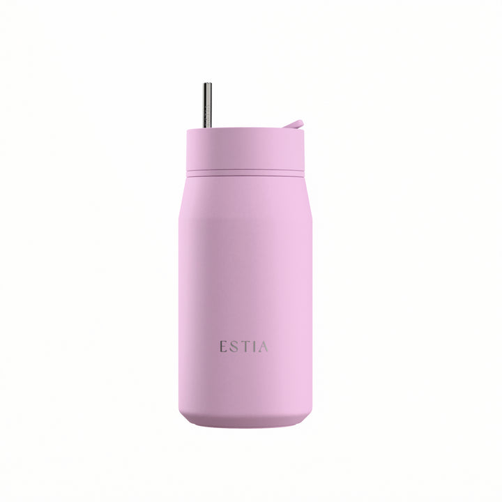 Estia Ποτήρι Θερμός με Ανοξείδωτο Καλαμάκι 360ml Λιλά Lens Save the Aegean Lavender