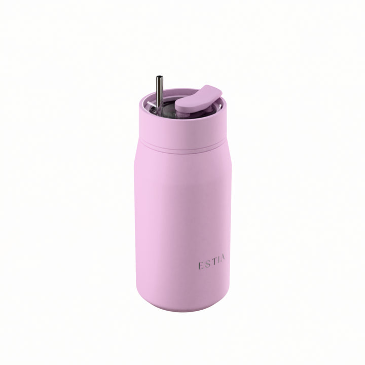 Estia Ποτήρι Θερμός με Ανοξείδωτο Καλαμάκι 360ml Λιλά Lens Save the Aegean Lavender