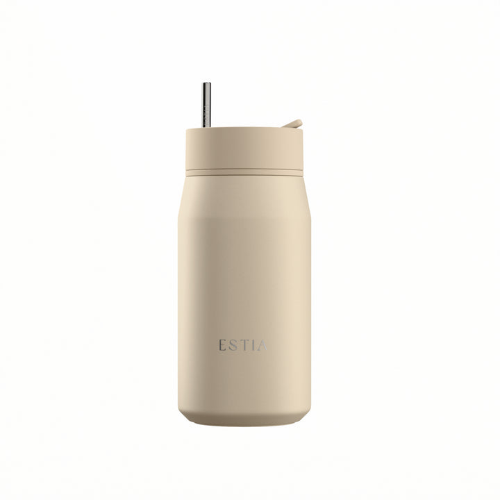 Estia Ποτήρι Θερμός με Ανοξείδωτο Καλαμάκι 360ml Μπεζ Lens Save the Aegean Dune