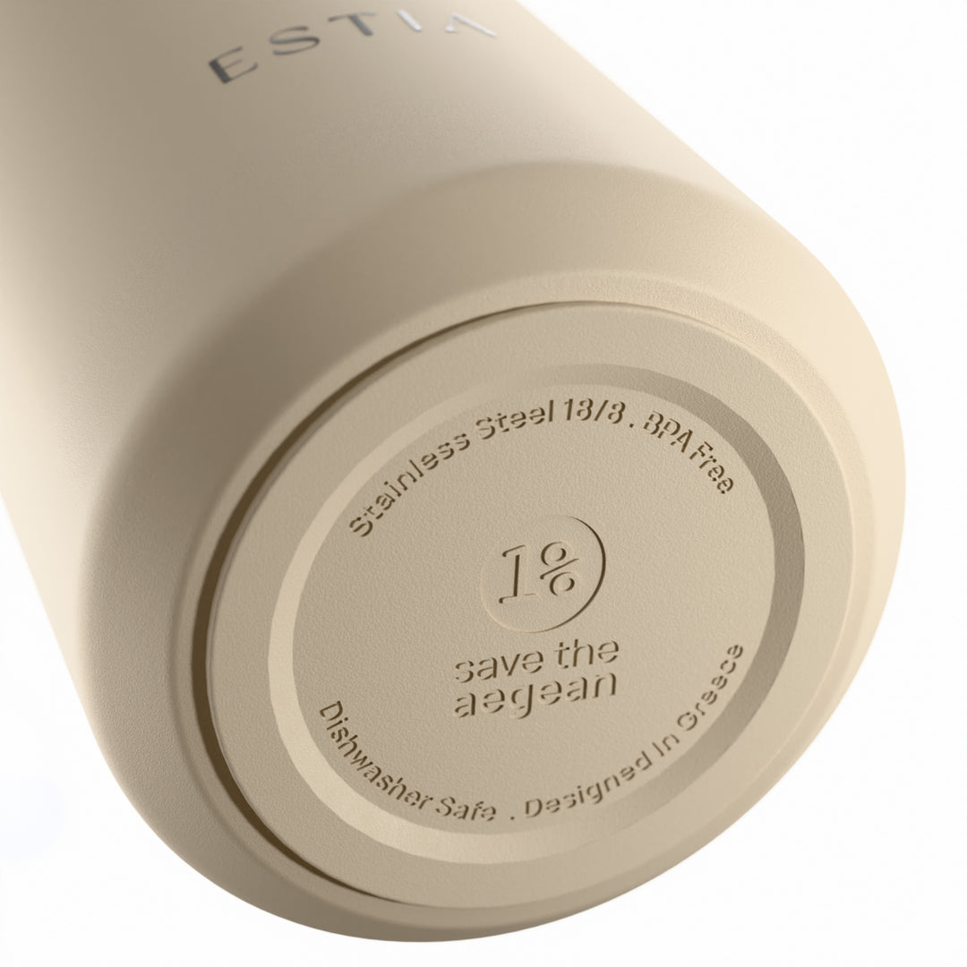 Estia Ποτήρι Θερμός με Ανοξείδωτο Καλαμάκι 360ml Μπεζ Lens Save the Aegean Dune