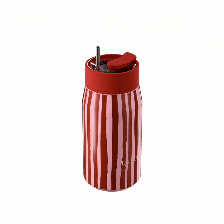 Estia Ποτήρι Θερμός με Ανοξείδωτο Καλαμάκι 360ml Ριγέ Σχέδιο Κόκκινο-Ροζ Lens Save the Aegean Viva Stripe