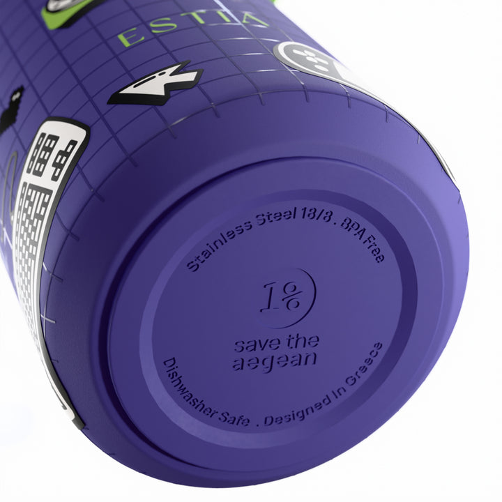 Estia Μπουκάλι Θερμός με Καλαμάκι Pulse 500ml Μωβ με Σχέδιο Save the Aegean Game Over