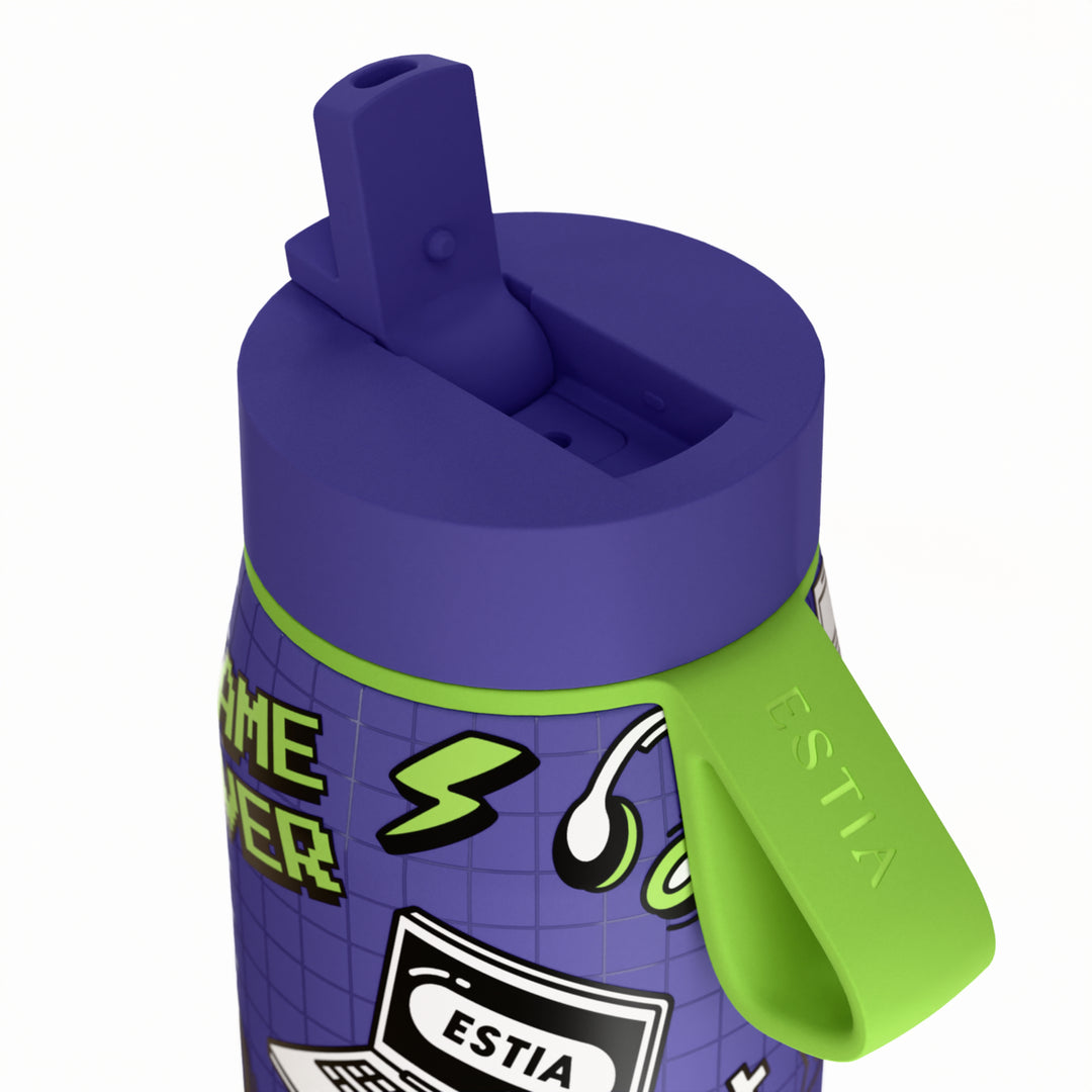 Estia Μπουκάλι Θερμός με Καλαμάκι Pulse 500ml Μωβ με Σχέδιο Save the Aegean Game Over