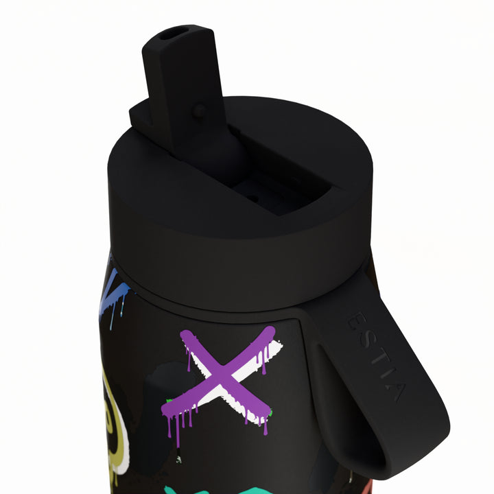 Estia Μπουκάλι Θερμός με Καλαμάκι Pulse 500ml Μαύρο με Σχέδιο Graffiti Save the Aegean Six Seven