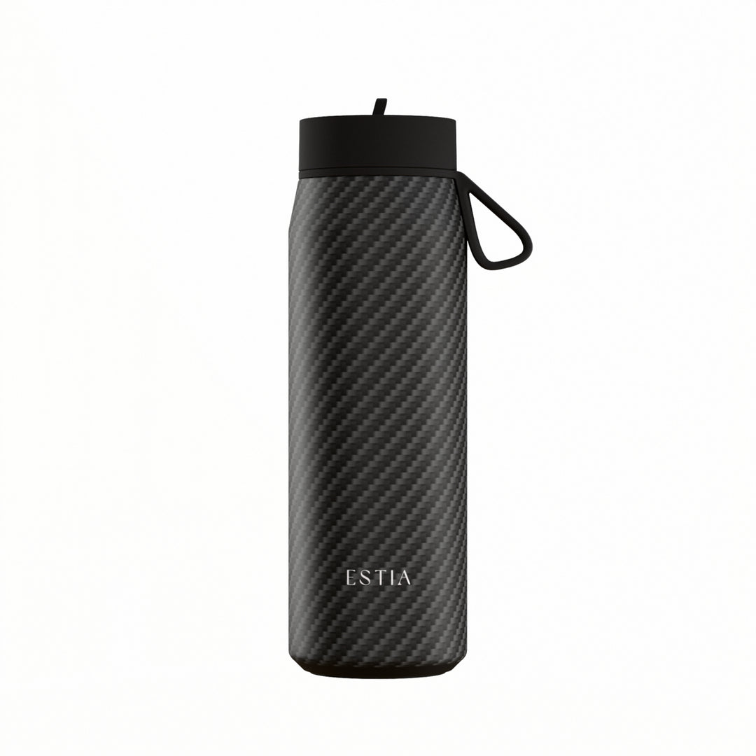 Estia Μπουκάλι Θερμός με Καλαμάκι Pulse 500ml Μαύρο με Σχέδιο Save the Aegean Carbon Fire