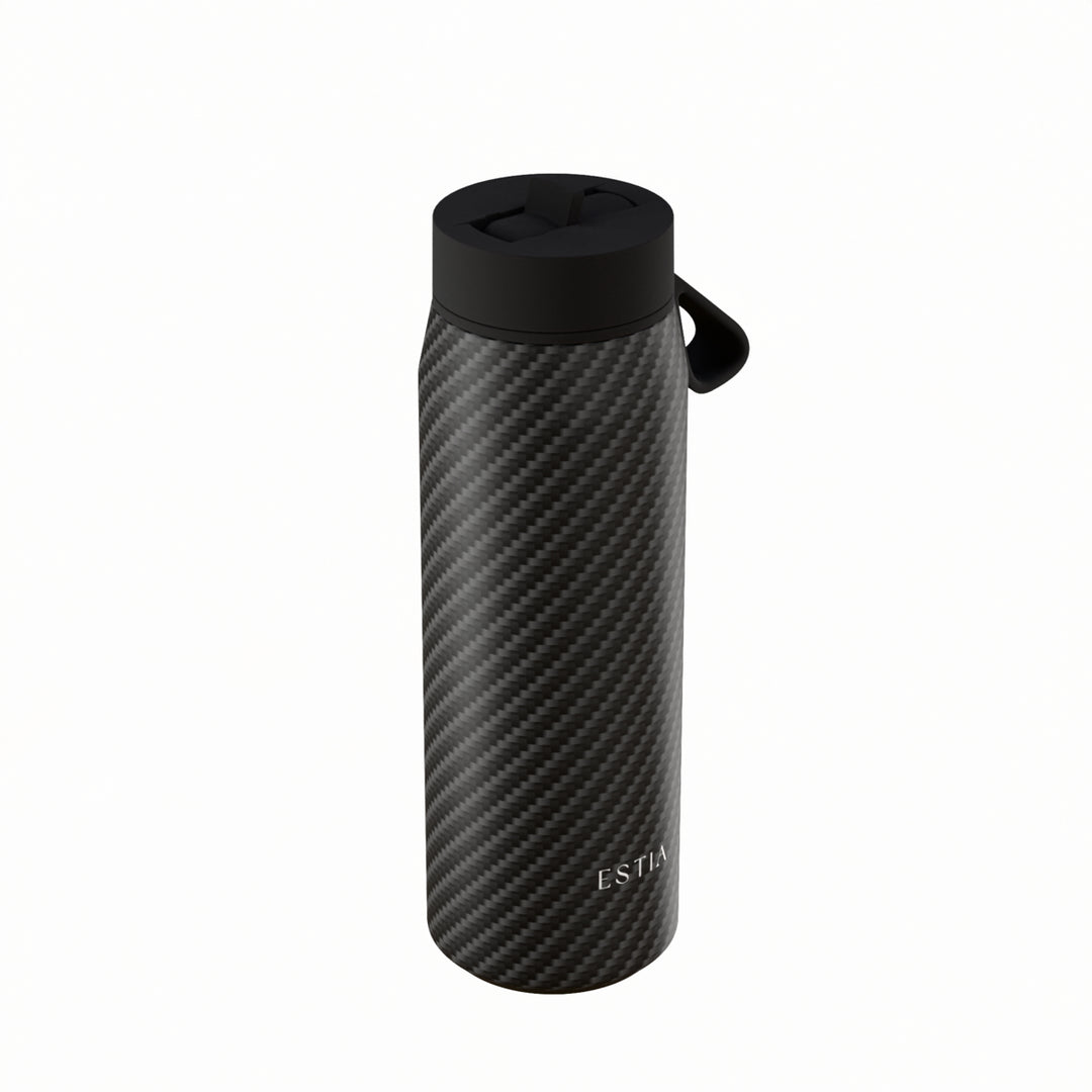 Estia Μπουκάλι Θερμός με Καλαμάκι Pulse 500ml Μαύρο με Σχέδιο Save the Aegean Carbon Fire